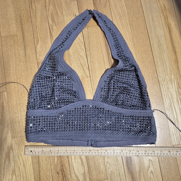 ZARA Studded Chain mail Cropped Halter Top Grey/Gunmetal Size Large - New - Picture 5 of 11